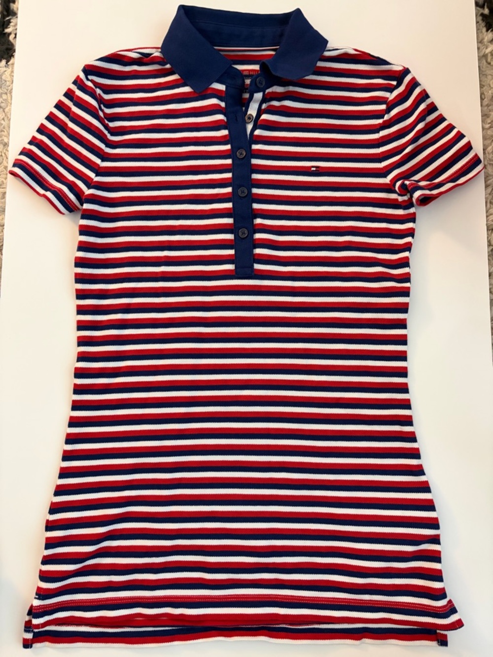 Tommy Hilfiger Red, Navy & White Striped Polo NWOT